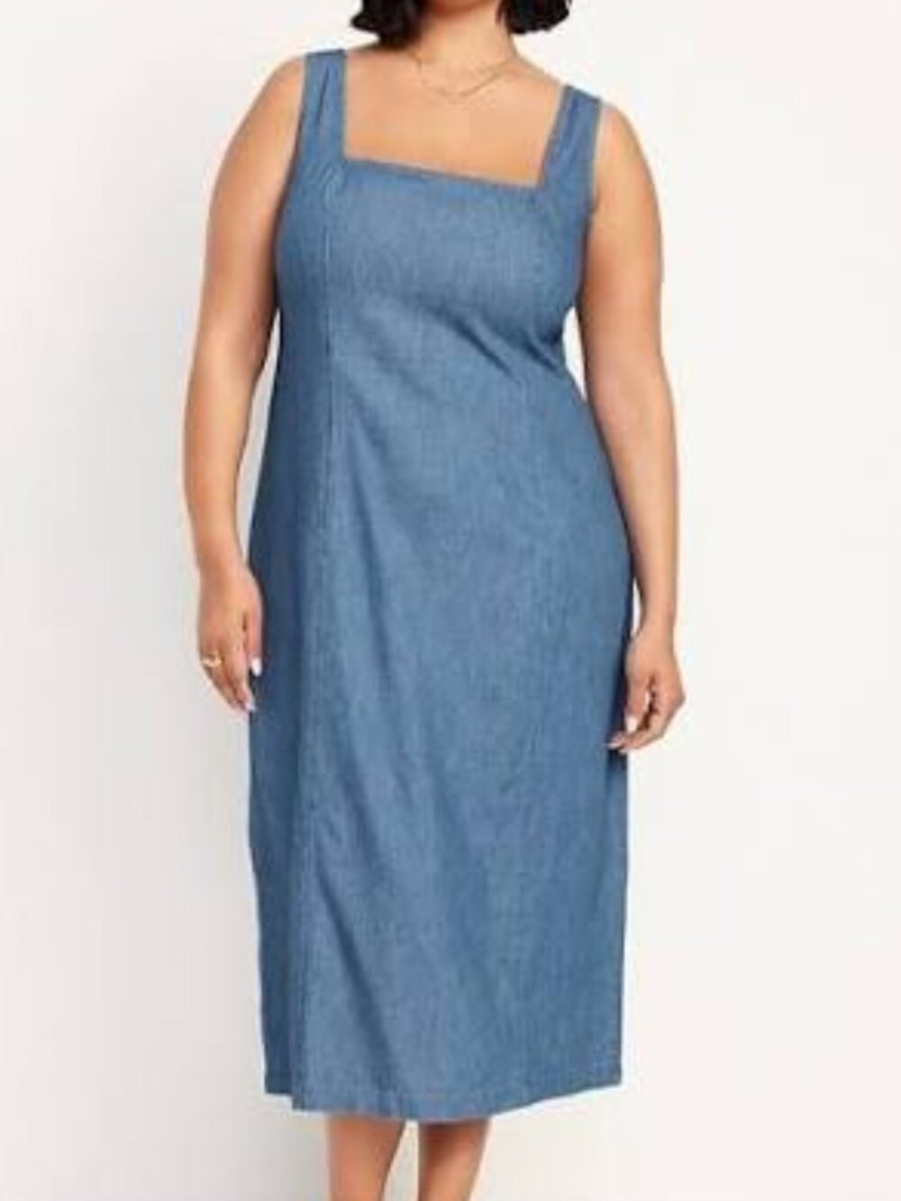 Old Navy Blue Denim Midi Dress Square Neck Sleeveless Cotton Large